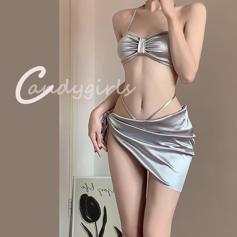 Luxury Silver Bikini Set Sexy Strapless Swimsuit for Small C