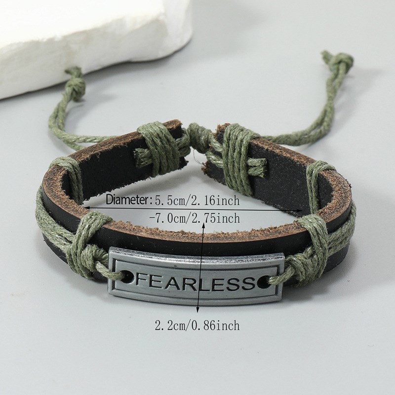 Retro Alloy Fearless Handmade Braided Leather Bracelet Europ