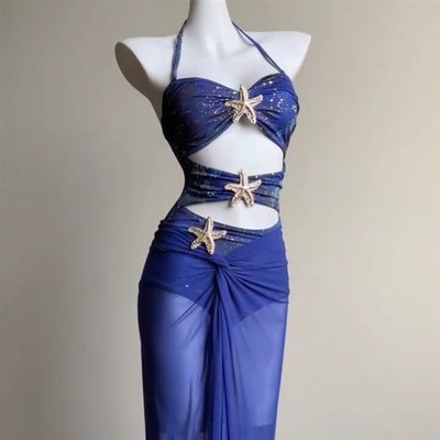 Sexy Hollowout Bikini 2Piece Swimwear Set for Vacation Long