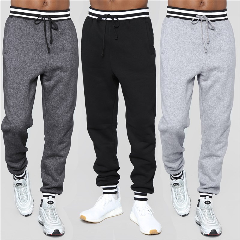 Mens Fashion Jogger Pants with Contrast Color Ribbed Hem and