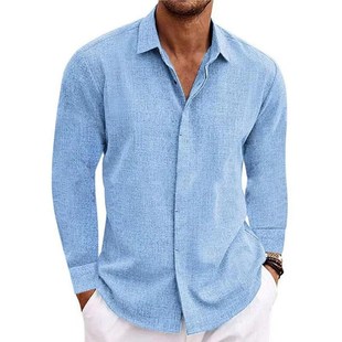 Sleeve TShirt Loose Mens Plain Long Sweatshirt Linen