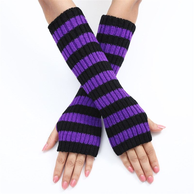 Colorful Striped Mittens Long Sleeves Womens Fashion Knitted