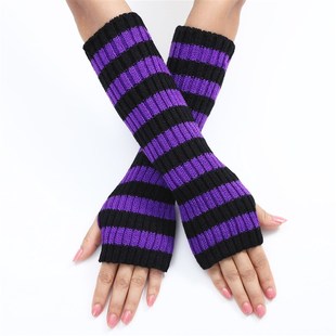 Long Mittens Sleeves Womens Knitted Colorful Fashion Striped