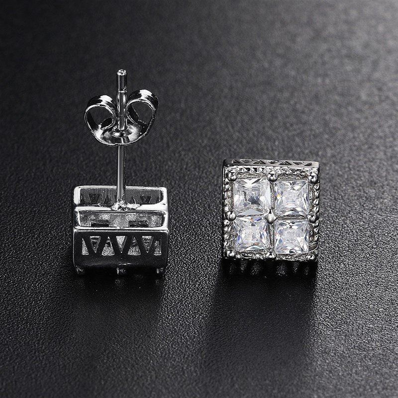 Hiphop Square Sugar Studs Mens Euro Fashion Zirconia Inlaid