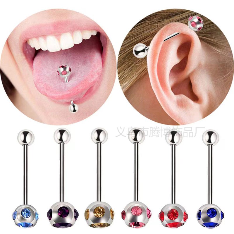Tongue Stud Ear Stud Nipple Ring Stainless steel with diamon