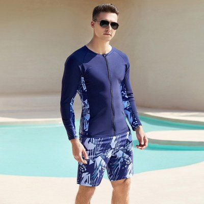 Mens Breathable QuickDry Long Sleeve Zipper Swimwear Tight S