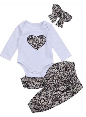 Girls Leopard Heart Print Long Sleeve Tshirt Leopard Pants H