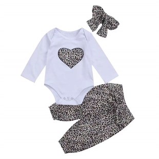 Girls Leopard Heart Print Long Sleeve Tshirt Leopard Pants H
