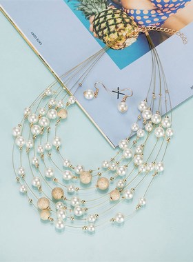Multilayer Pearl Necklace Set Elegant Matching European and