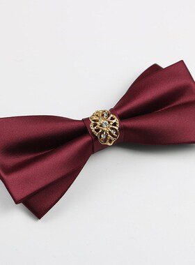 Wine Red Doublelayer Diamond Bow Tie for Wedding Groomsmen F
