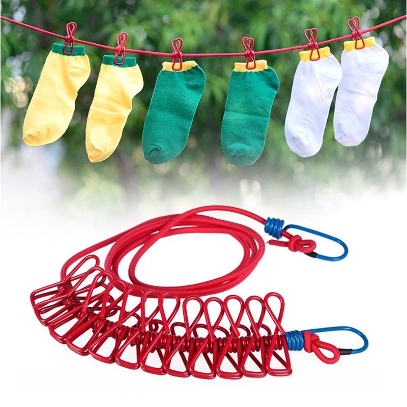 Portable Travel Clothesline with Clips Retractable Windproof