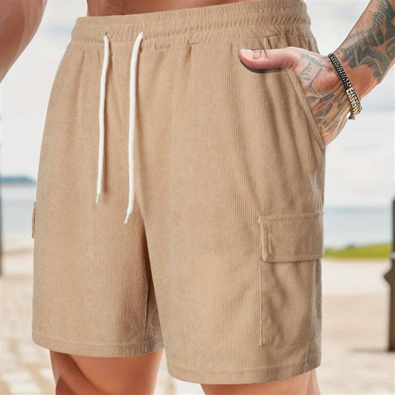 Summer Pure Color Corduroy Shorts 5Point Shorts for Men Mult