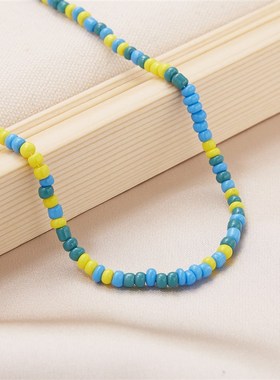 Bohemian Style Transparent Color Bead Necklace Dualpurpose S