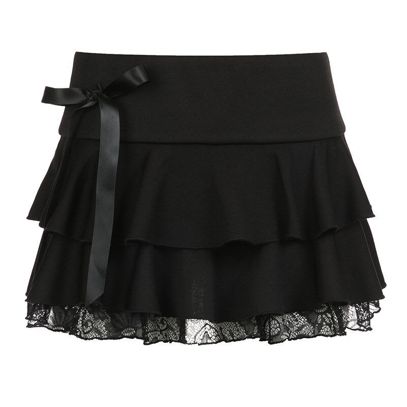 Dark Fashion Bow Lace Tiered Pleated Skirt 2025Bow Lace Tier