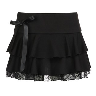 Lace Tiered Pleated Dark 2025Bow Bow Skirt Tier Fashion