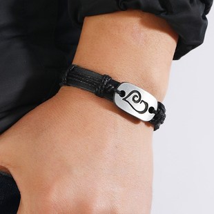 Handmade Bracelet Stylish Patterns MenMens Black for Leather