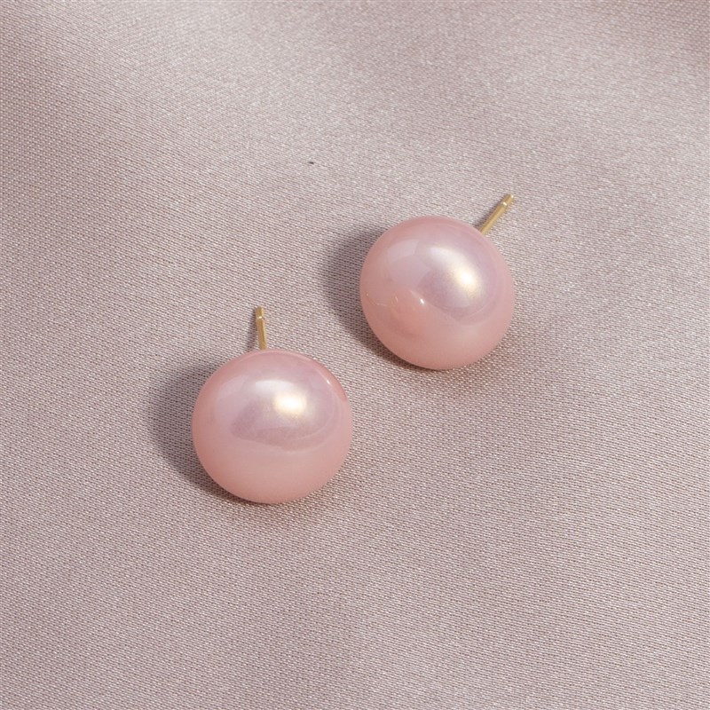 Pink Steamed Bun Pearl Earrings Design S925 Silver Needle Hi