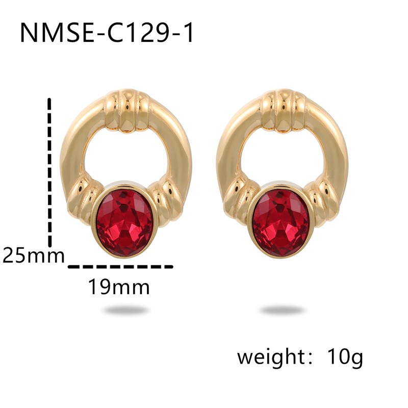 Maillard Style Red Zircon Titanium Steel Earrings Women Euro