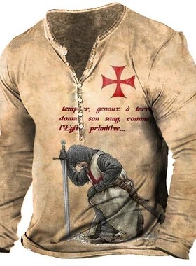 Directsale Hot Mens 7button Open Placket Tshirt Digital Prin