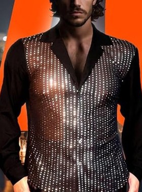 Shiny Scales LongSleeve Shirt for Men 2025 Nightclub Perform