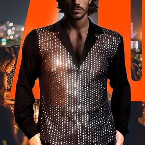 Shiny Scales LongSleeve Shirt for Men 2025 Nightclub Perform