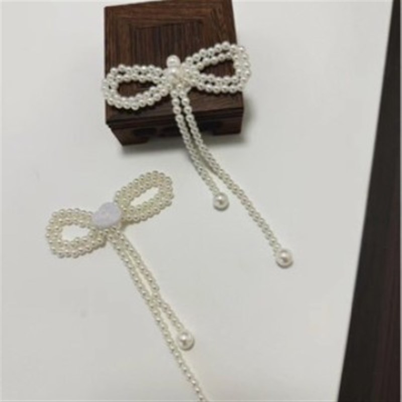 DIY Handmade Beaded Imitation Pearl Bow Tie Tassel Clothing