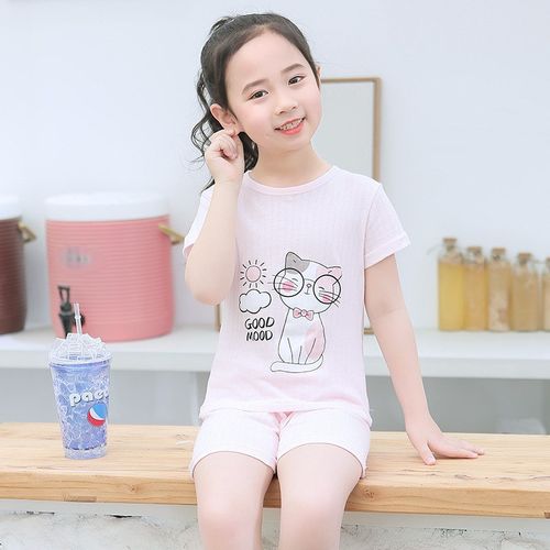 Summer Cotton Pajamas Set for Kids Boys Girls Thin Short Sle