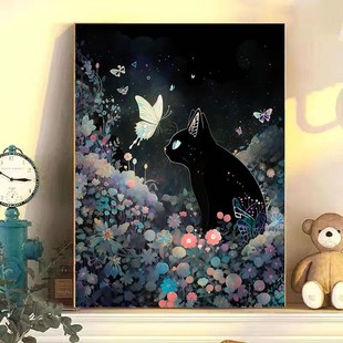 DIY Digital Oil Painting Series of Butterflies Loving Cats H