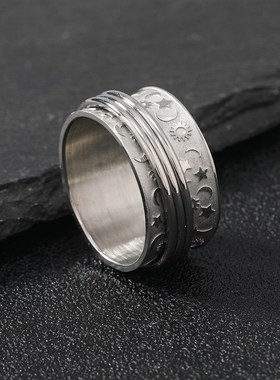 Stylish Stainless Steel Rotatable Flower Engraved Star Moon