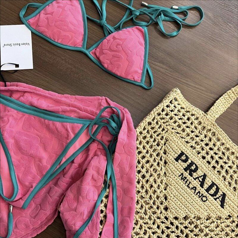 Sweet Cute Teen Girls Special Fabric Contrast 3Piece Bikini