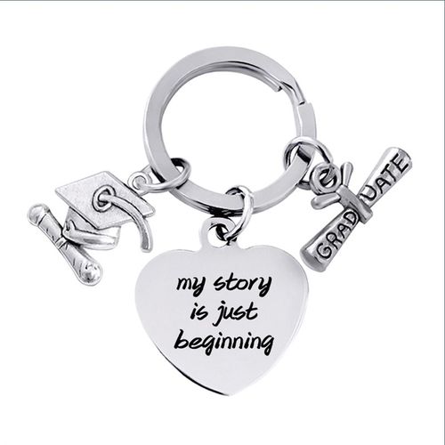 Stainless Steel Heart Keychain Charm Graduation Gift Metal K