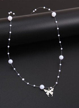 Imitation Pearl Butterfly Necklace Light Luxury Design HighE