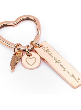 Heartshaped Keyring Long Engraved Keychain Gift Heart Keyrin