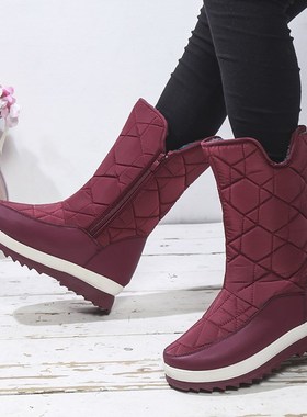 Womens Plus Size MidCalf Cotton Boots Outdoor Warm Snow Boot