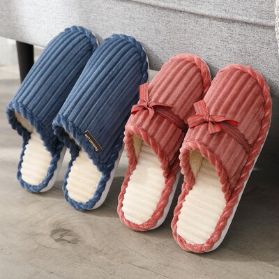 Couples Home Indoor Cotton Slippers Bowknot Warm Nonslip For