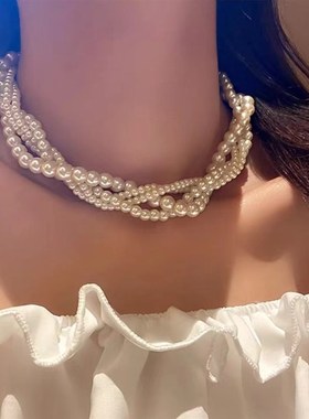 Vintage Pearl Choker Necklace Fashionable Elegant Accessory
