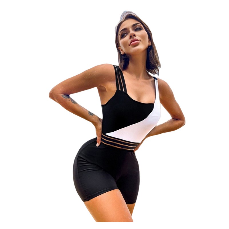 2025 Sexy Strappy Swimwear Colorblock Print Tight Hollowedou