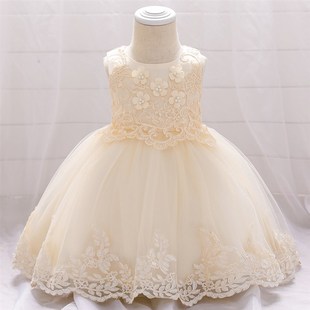 Embroidered Toddler Princess Newborn Lace Dress Pearl Baby