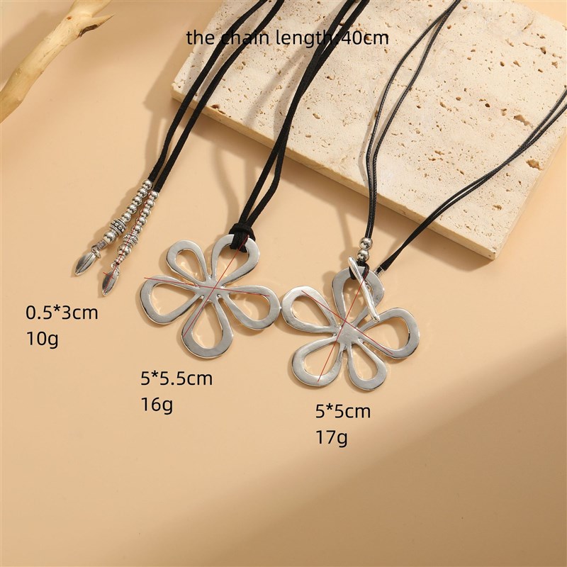 Alloy Korean Velvet Wax Rope CCB Hollow Large Flower Necklac