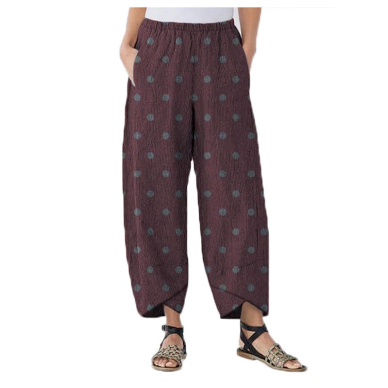 European Womens 2025 Casual Polka Dot Printed Patchwork Pant