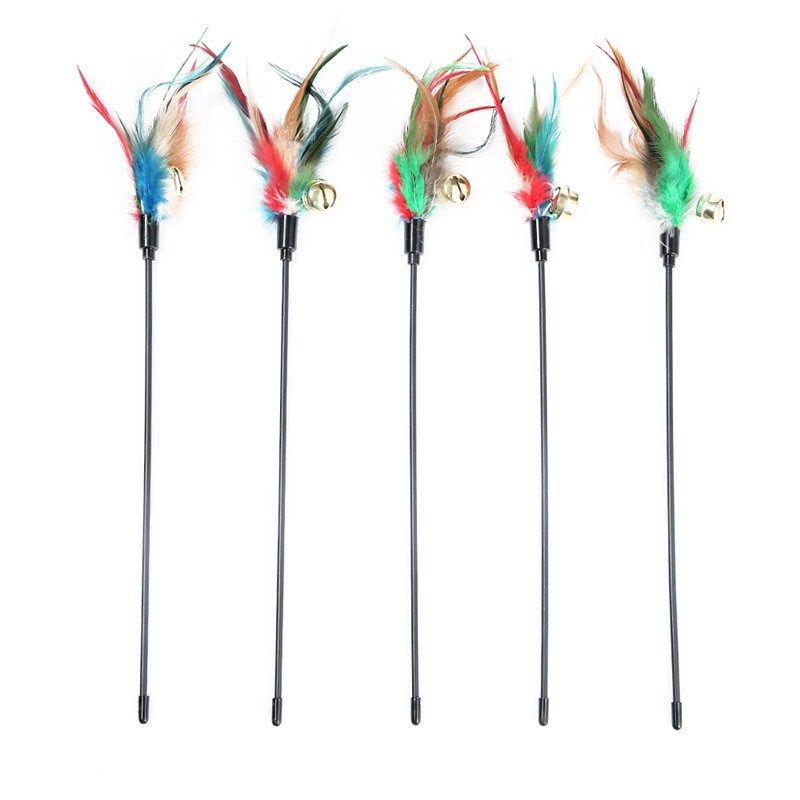 Colorful Feather Cat Teaser Stick w Package Short Colorful C