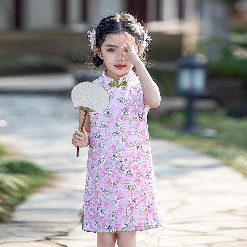 Summer Chinese Style Dress for Girls Kids Qipao Performance