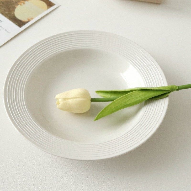 Pasta Plate Ins Style Simple Thread Deep Plate Pure White Ce