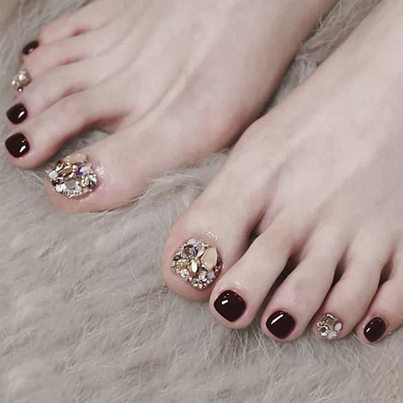Full Diamond Coffe Gold Toenail J109 Coffe Gold Diamond Fake