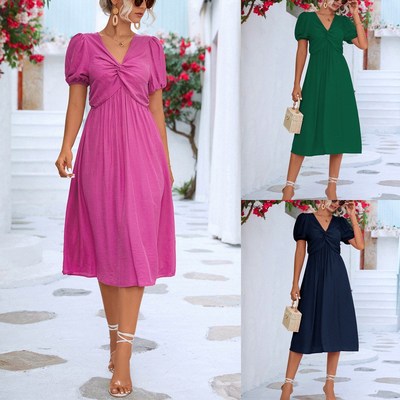 Pure Solidcolor Shortsleeved Knotted Dress 2025 SS 2025 SS P