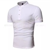 American Solid Mens Sleeve European Tshirt Short Collared