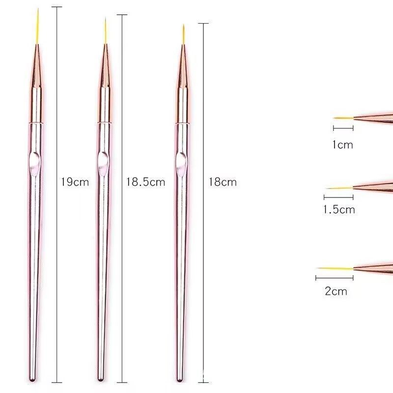 Nail Art Liner Pen Set of 3 Metal Rod Liner Pen Flower Paint