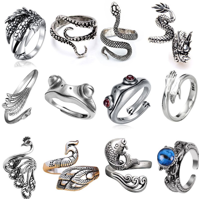 Retro Snake Frog 16pcs Rings Set 2025 Punk Style Adjustable