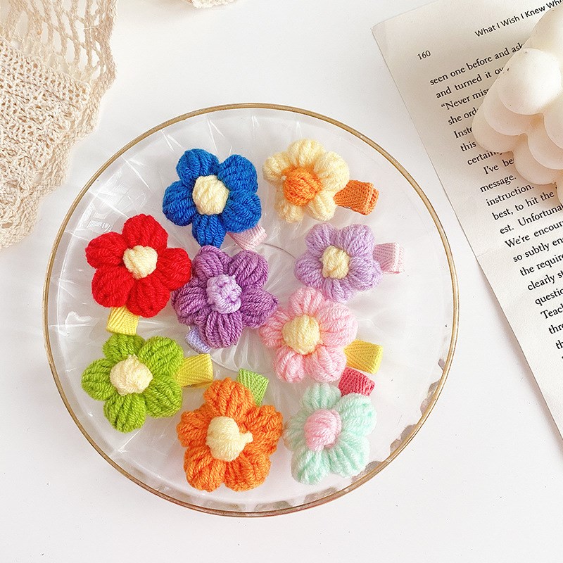 Sweet Flower Hairpin Handmade Wool Side Clip Cute Girly Hear