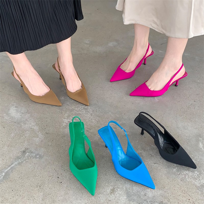 Spring 2025 Pointed Toe Heels Womens Open Backed Candy Color
